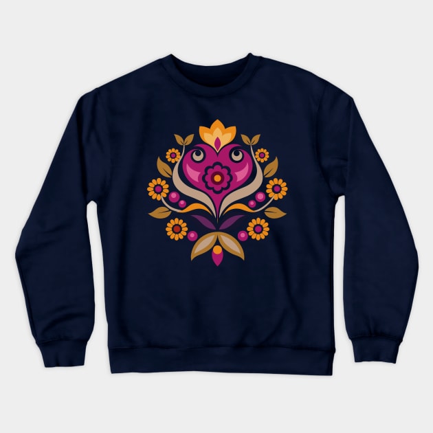 Norwegian Rosemaling Purple Folk Art ornament Crewneck Sweatshirt by craftydesigns